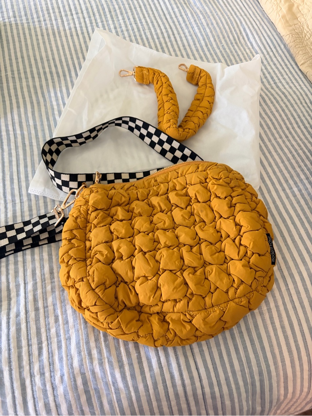 Modern + Chic Mustard Quilted Crossbody Bag with Detachable Strap